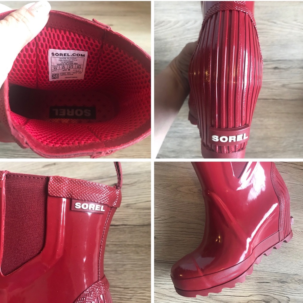 NWT ๐ฅ Sorel Joan Wedge Platform Gloss Rain Boots - Picture 7 of 8